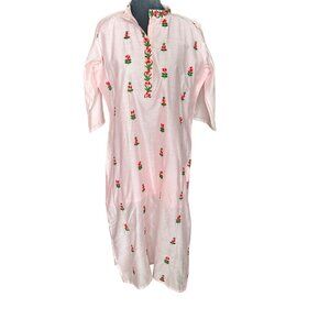 Pink Floral Embroidered Kurta With Mandarin Collar & Side Slits 3XL
